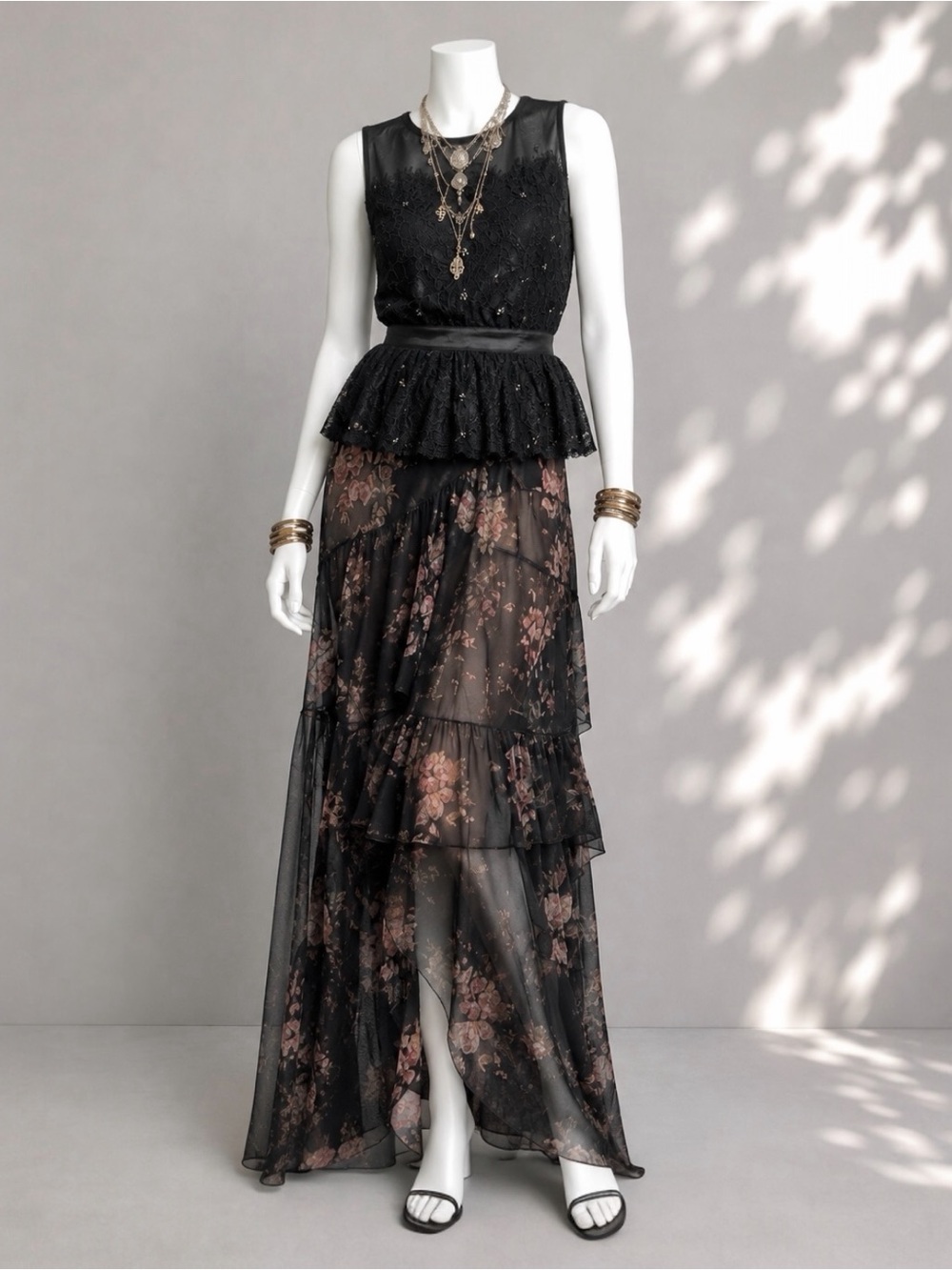 Anthropologie Meadow Rue Top XS Black Lace Beaded Sleeveless Peplum Tank - Picture 11 of 14